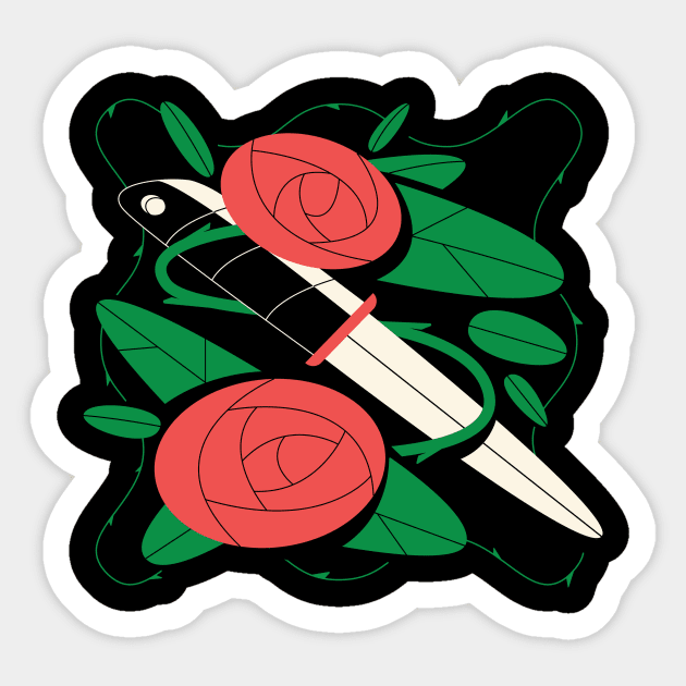 Knives and roses Sticker by Nora Gazzar